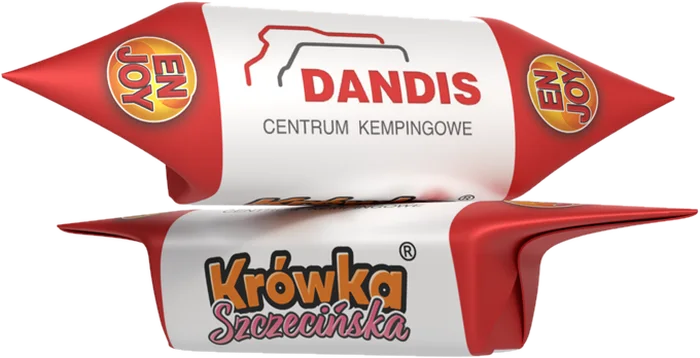 Krówka z logo firmy Dandis — Centrum Kempingowe