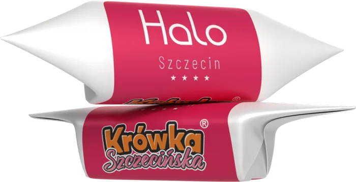 Krówka z logo firmy Halo Szczecin